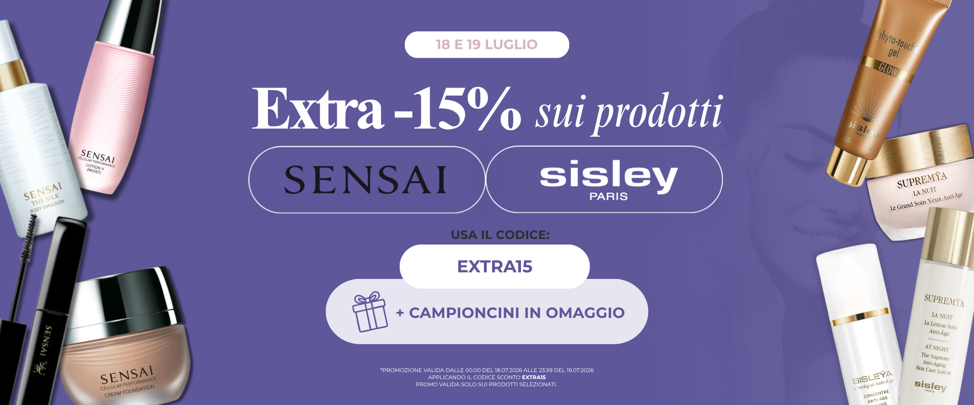 Promo Sensai e Sisley: extra -15% + campioncini in omaggio