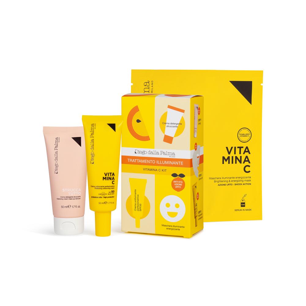 Kit vitamina c: crema detergente + maschera illuminante + crema uniformante perfezionatrice spf50