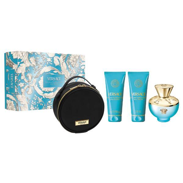 Versace cofanetto pour femme dylan turquoise eau de toilette 100ml + bath gel + cream + pochette