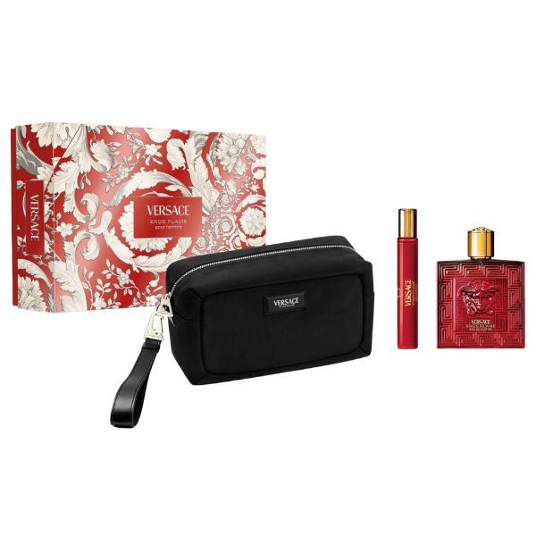 Versace cofanetto eros flame eau de parfum 100ml + travel spray 10ml + trousse