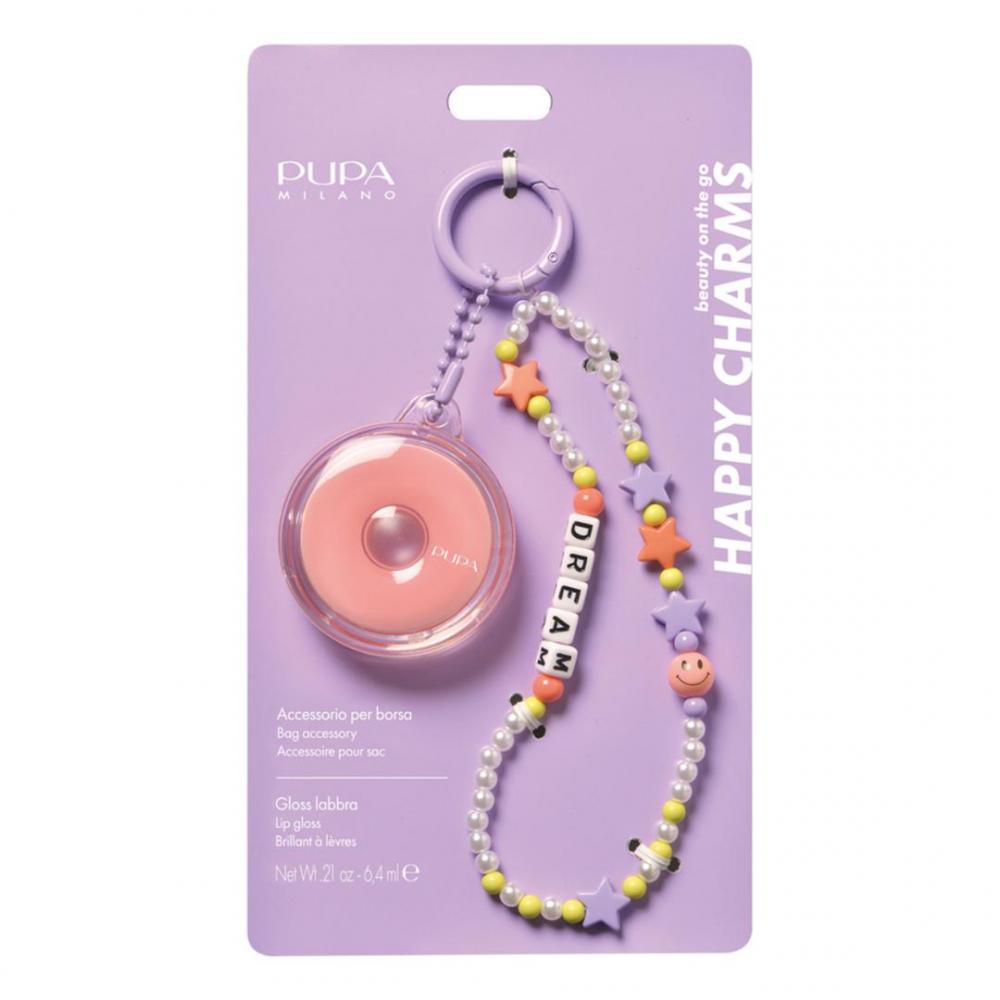 Happy charms braccialetto dream moschettone lilla + lip gloss sugar pink
