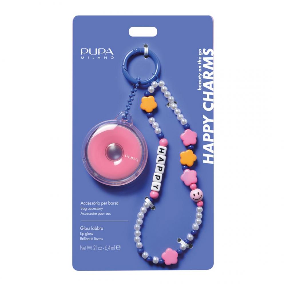 Happy charms braccialetto happy moschettone blu + lip gloss bubble gum