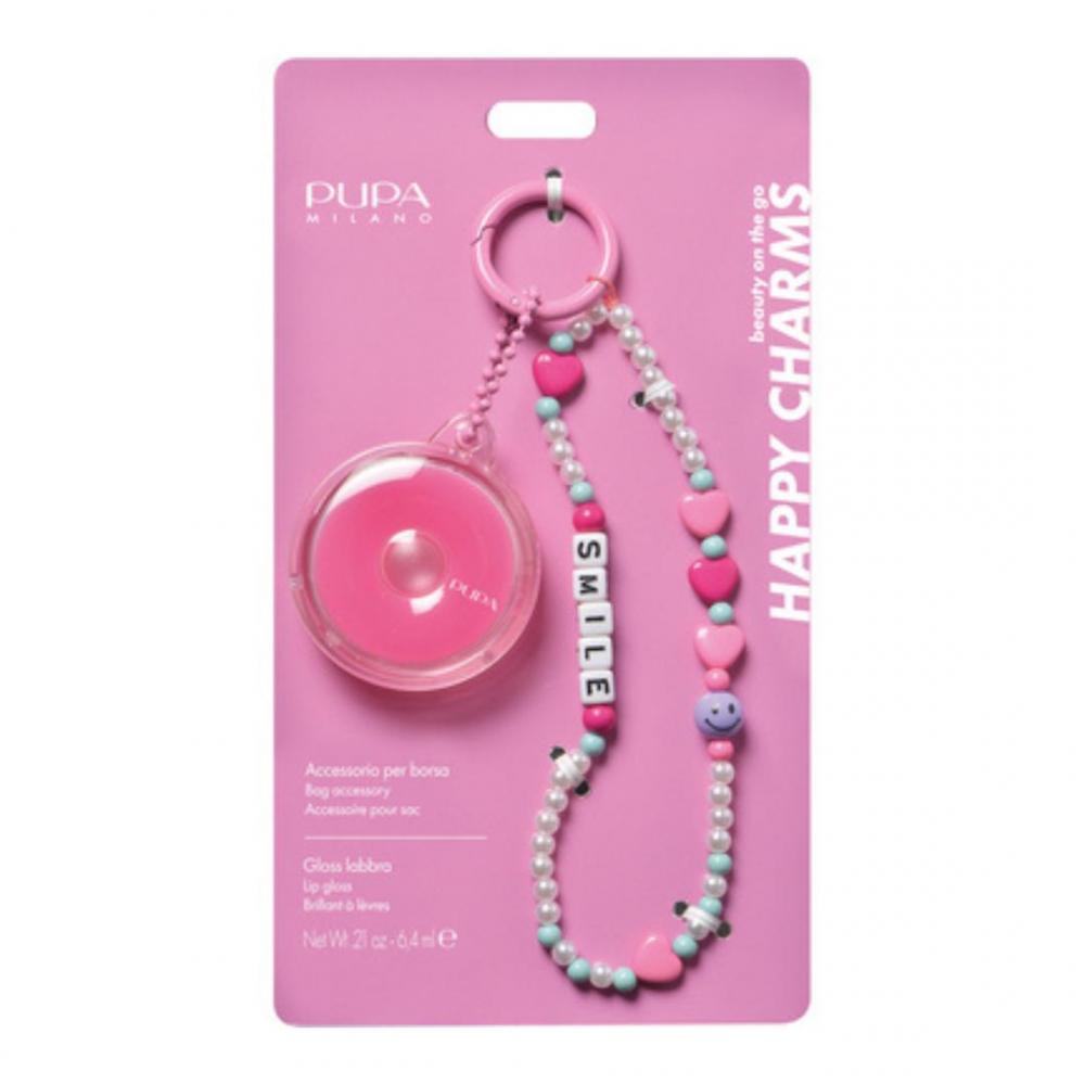 Happy charms braccialetto smile moschettone rosa + lip gloss cherry jam