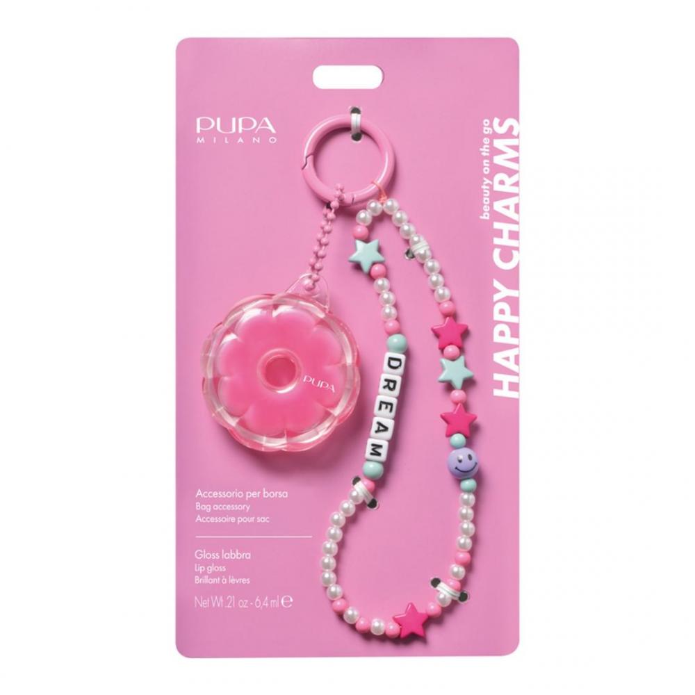 Happy charms braccialetto dream moschettone rosa + lip gloss cherry jam