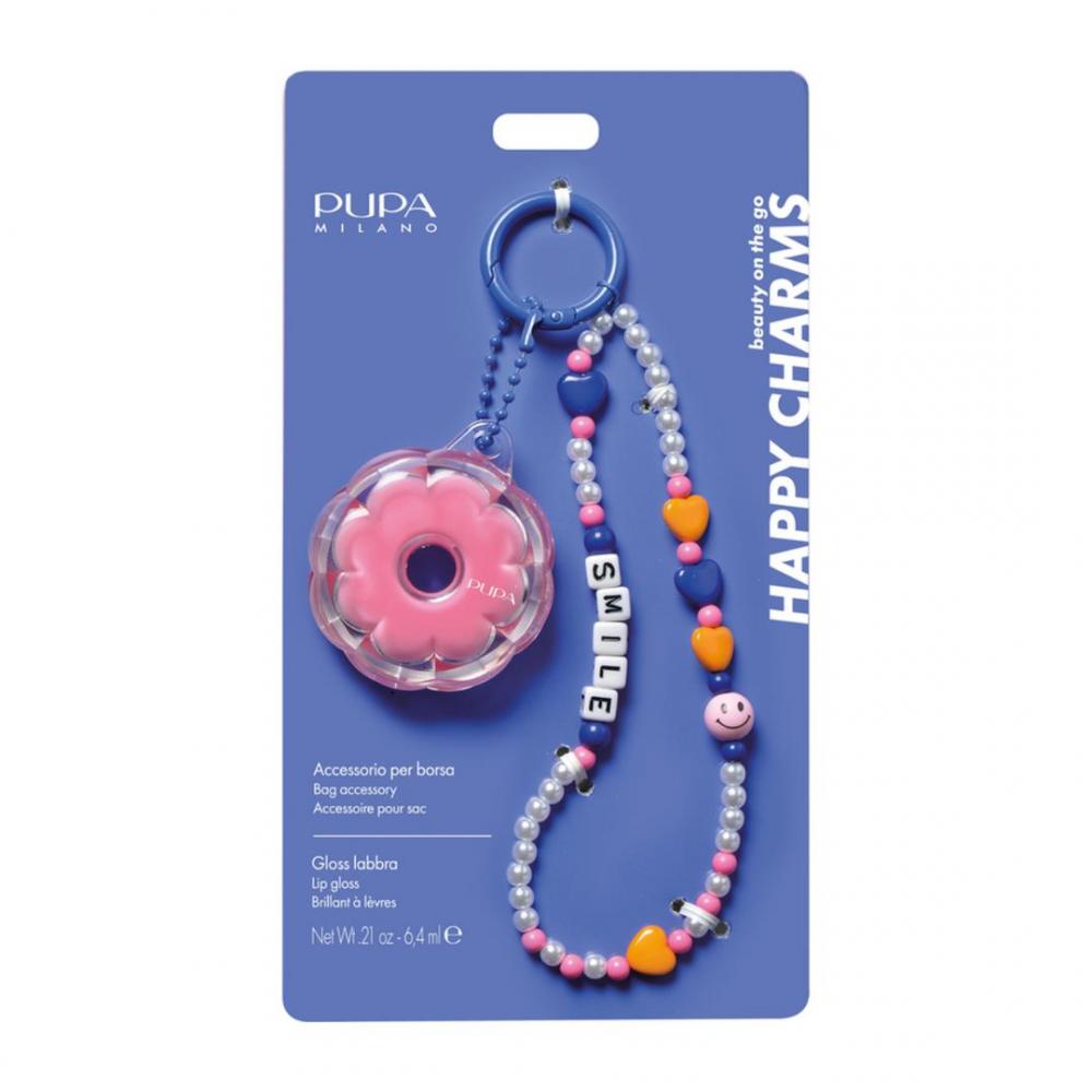 Happy charms braccialetto smile moschettone blu + lip gloss bubble gum