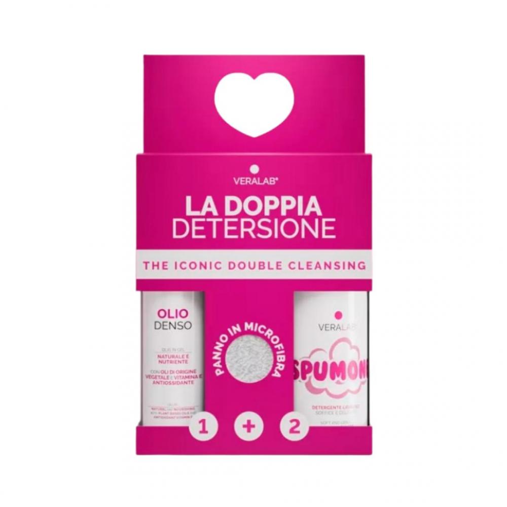 Cofanetto doppia detersione olio denso 80ml + spumone 100ml + panno in microfibra