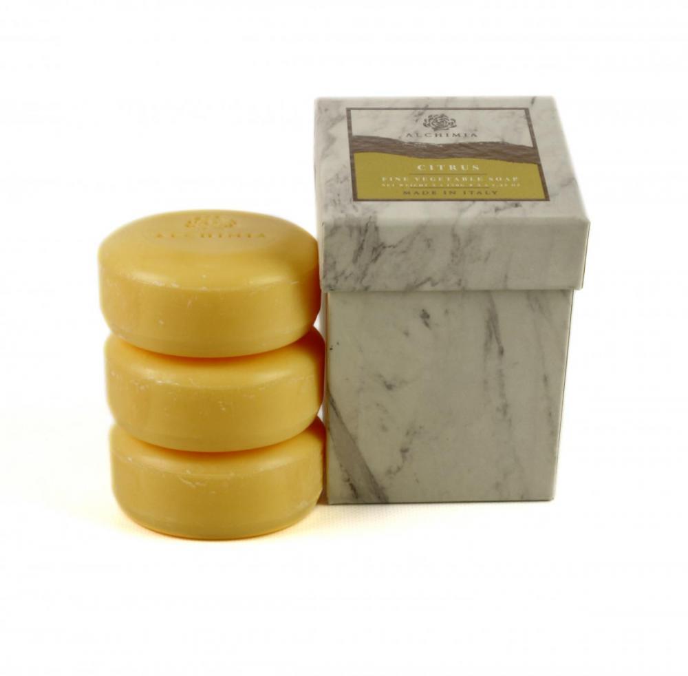 Linea marmo di carrara set 3 saponi agrumi scatola cubo