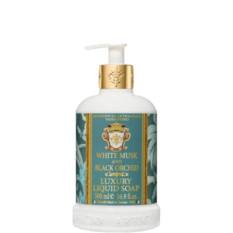 Sapone liquido muschio bianco e orchidea nera.